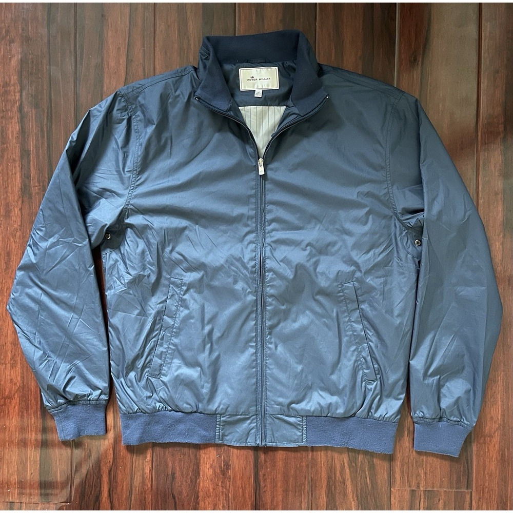 Peter Millar Windbreaker Jacket Mens Medium Navy Full Zip Lined Golf Lightweight